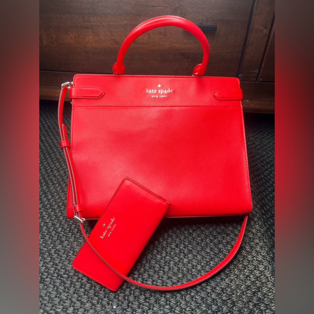 Red, Kate Spade cross body bag and matching wallet